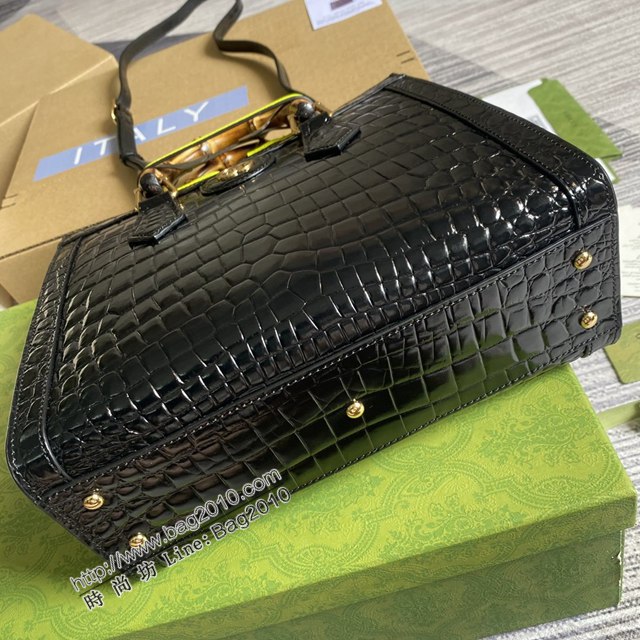 Gucci新款女包 古馳鱷魚紋牛皮竹節包 竹節提手雙G配件 Gucci小號托特包 660195  ydg3299